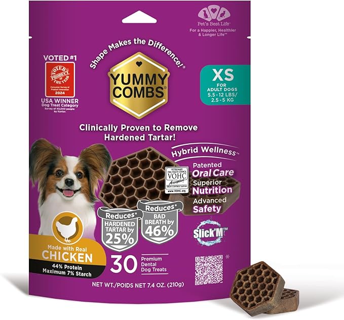 Yummy Combs Dog Dental Treats – Vet VOHC Approved Removes Tartar &amp Cleans Teeth – Yummy High Protein Chicken Treat for Extra Small Dogs (Mini Pack 30 Count)