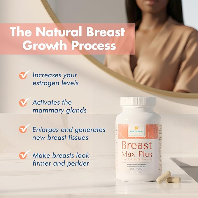 KIMI Naturals Breast Max Plus - Breast Enhancement Pills | Breast Enlargement Supplements with Fenugreek Breast Growth Supports Breast Firmness - 3 Month Supply