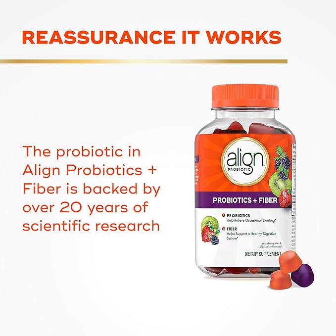 Align Probiotic Probiotics + Fiber Gummies Probiotics Help Relieve Occasional Bloating* Fiber Helps Support a Healthy Digestive System* #1 Doctor Recommended Probiotic Brand‡ 90 Gummies