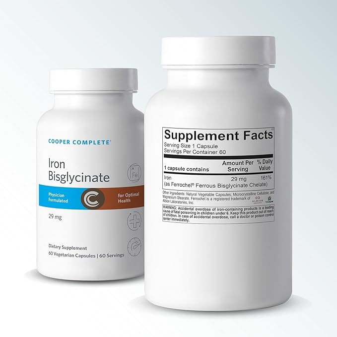 Cooper Complete Gentle Iron Bisglycinate 29 mg 60 Capsules Ferrochel for Energy &amp Blood Support†
