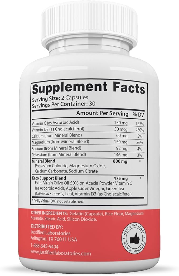 Justified Laboratories (2 Pack) Keto Bites ACV Pills 1275MG Formulated with Apple Cider Vinegar Keto Support Blend Alternative to Gummies 120 Capsules