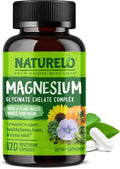 NATURELO Magnesium Glycinate Chelate Complex - 200 mg Magnesium with Organic Vegetables to Support Sleep Calm Muscle Cramp &amp Stress Relief - Gluten Free Non GMO - 120 Capsules