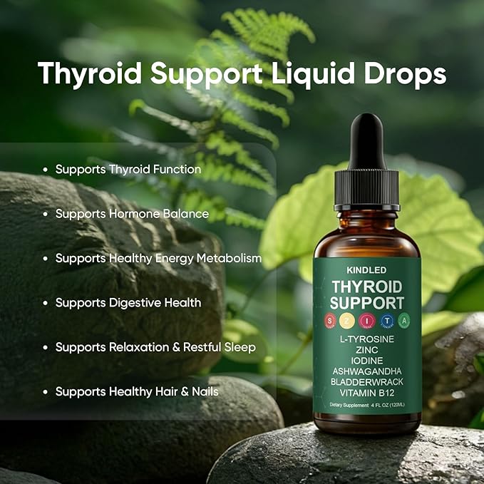 Kindled Thyroid Support Drops - Actora Liquid Drops Formula with Selenium Iodine Ashwagandha &amp Zinc for Energy &amp Metabolism Support Berry Flavor 4 fl oz