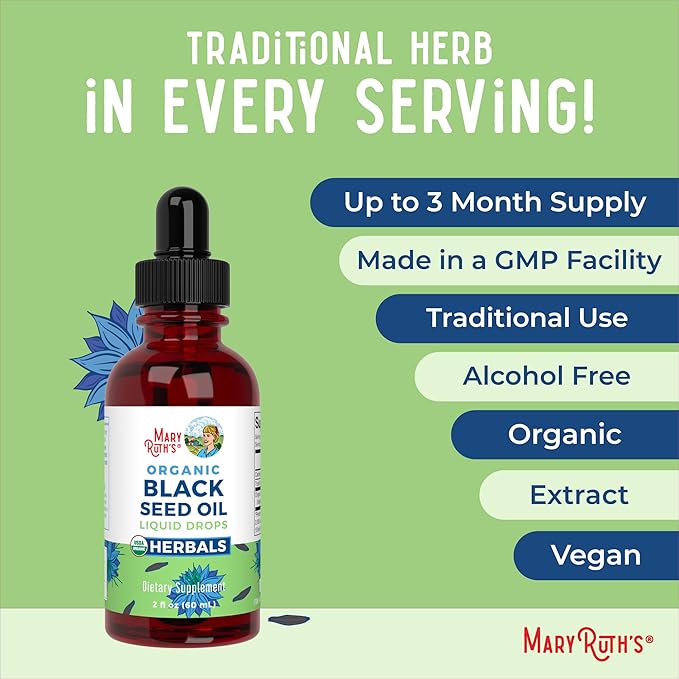MARYRUTH'S Organics Black Seed Oil Liquid Drops Cold Pressed | 3 Month Supply | USDA Organic Black Cumin Seed Oil | Immune Support | Respiratory Health | Sugar&ampGluten Free | Vegan | Non-GMO | 2 Fl