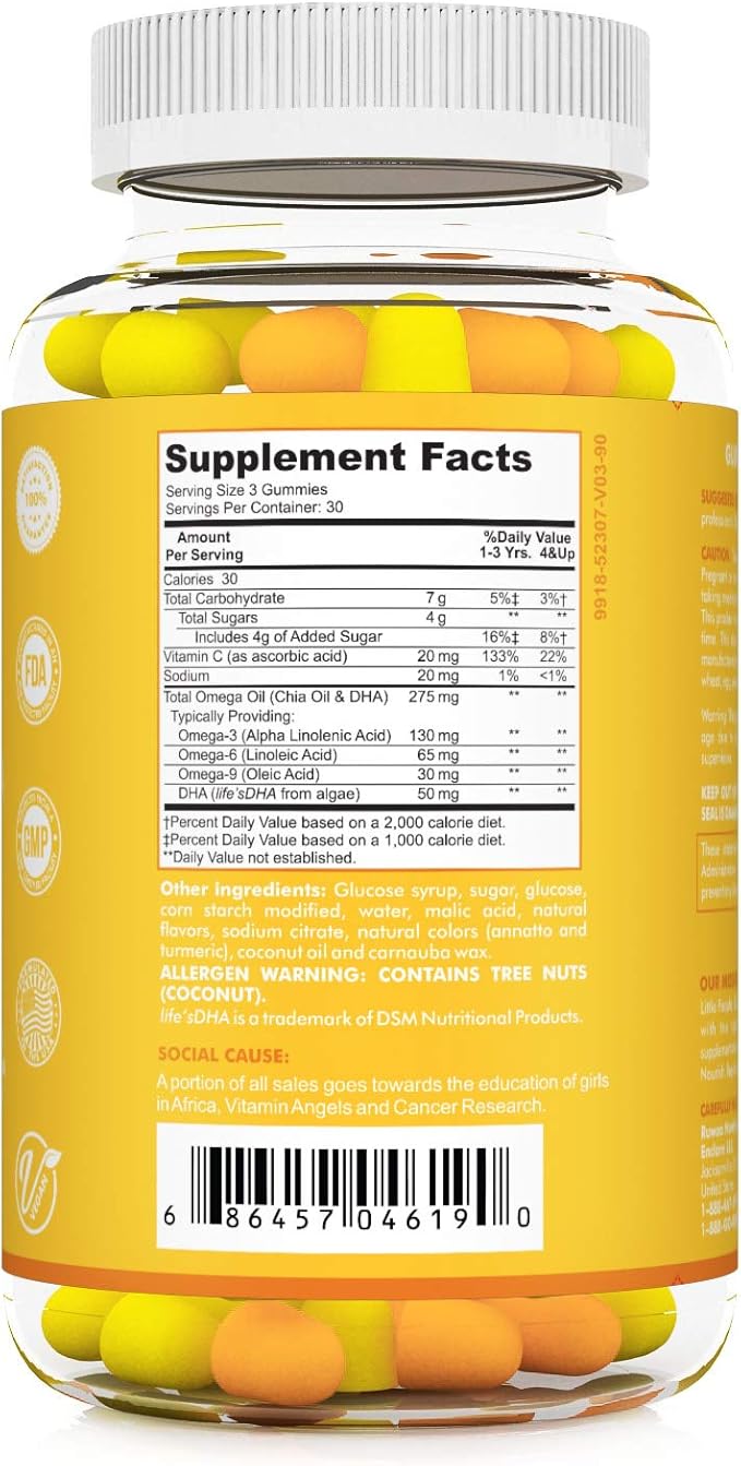 RUWAA NUTRITION Kids Omega 3 Gummies DHA EPA Omega 3 Supplement Kids. No Fish Oil After-Taste Vegan Omega 3 6 9 + DHA Gummies &amp Vitamin C. Cognitive Health Focus Vision. Children Omega 3 540ct (