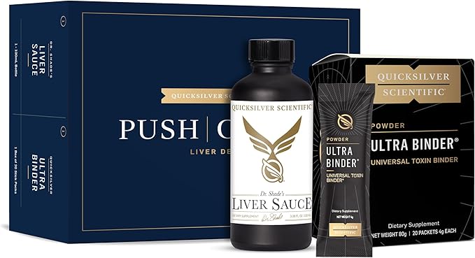 Quicksilver Scientific PushCatch Liver Detox Cleanse - 2 Piece Kit with Ultra Binder (Packets) &amp Liver Sauce (Liver Support Supplement with Milk Thistle Extract) to Support GI Detox &amp Toxin Bi