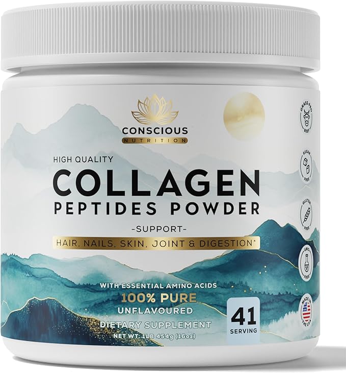 Collagen Peptides Powder – Unflavored Hydrolyzed Type I &amp III Collagen Grass-Fed Non-GMO 16 oz