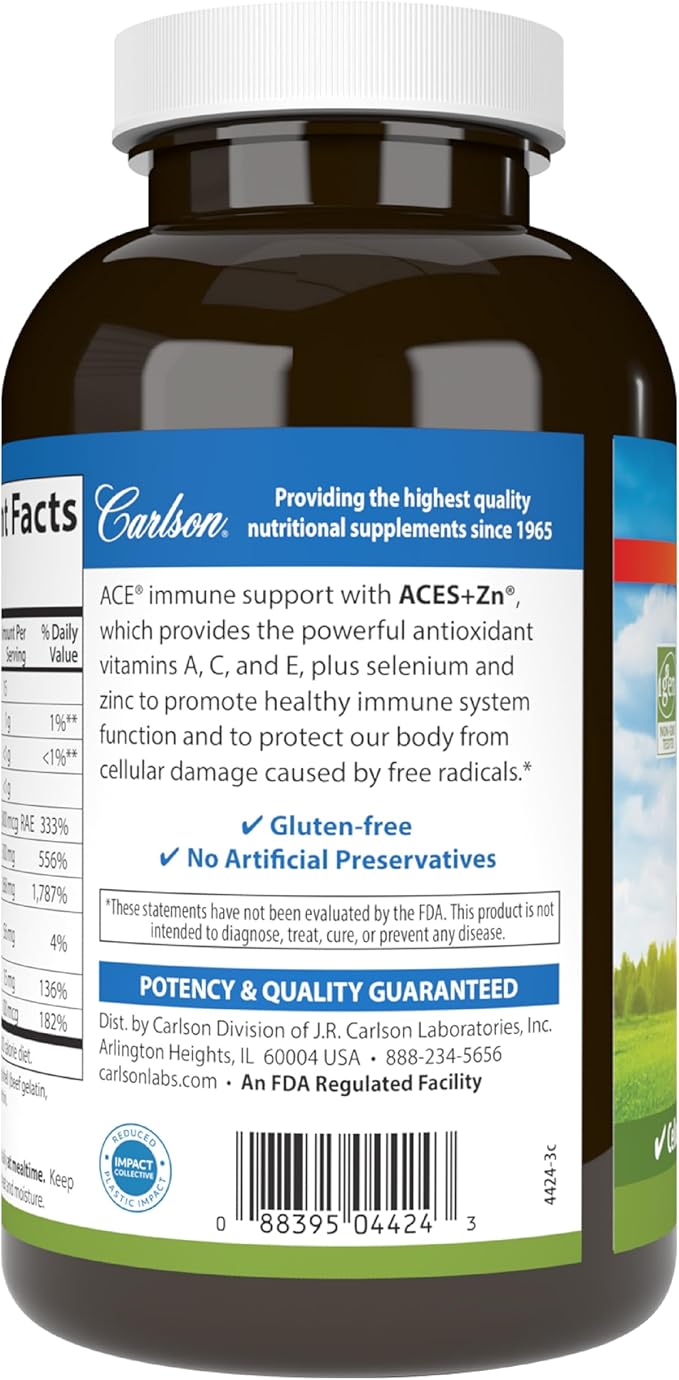 Carlson - ACES + Zn Vitamins A C E + Selenium &amp Zinc Multivitamin with Zinc Cellular Health &amp Immune Support Selenium Multivitamin Antioxidant 360 Softgels
