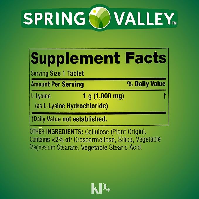 L-Lysine 1000mg Tablets Lysine Essential Amino Acid for Immune Support Collagen Formation and Skin Health High Potency Lysine Supplement 100 Count Gluten-Free