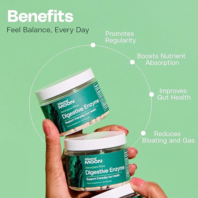 Innerspace Flora Premium Digestive Enzymes for Men and Women - 12 Enzymes for Digestion &amp Senna Leaf Extract - Supports Gut Health Digestion Supplement Nutrient Absorption - 90 Capsules