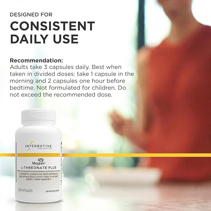 Integrative Therapeutics Magtein L-Threonate Plus - Cognitive Function Supplement to Support Short-Term Memory* - Includes Vitamins C D3 &amp Magnesium - Dairy &amp Gluten-Free - 90 Capsules (30 Se