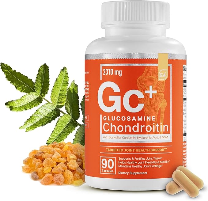 Essential Elements Glucosamine Chondroitin MSM Boswellia Serrata Hyaluronic Acid Supplement Joint Support Antioxidant Supplement for Flexibility - 90 Capsules
