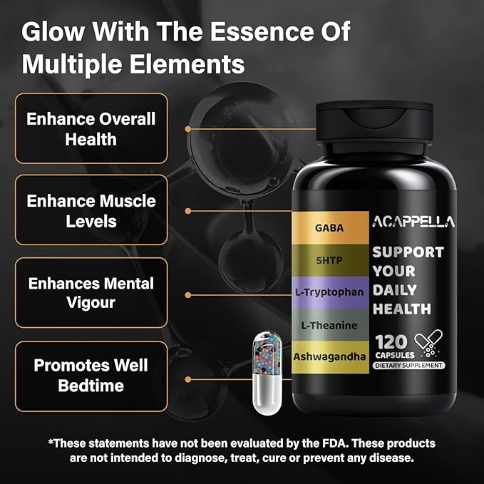 ACAPPELLA GABA Supplement Ashwagandha Capsule 5 HTP L Theanine L Tryptophan Emotional Mood Support Supplement for Men and Women (1)