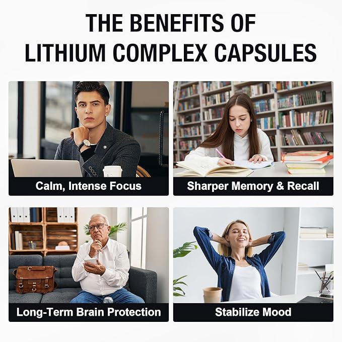 2 Packs Lisopomal Lithium Orotate Complex Capsules Lithium Orotate 20 mg Magnesium Glycinate &amp Ashwagandha Brain Health Supplements for Cognitive Mood &amp Memory – Non-GMO 240 Vegan Capsule