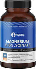 Designs for Sport Magnesium Glycinate - Magnesium Supplement to Support ATP Energy Muscle Recovery Bone Health &amp Heart Health - NSF Certified for Sport (120 Capsules)