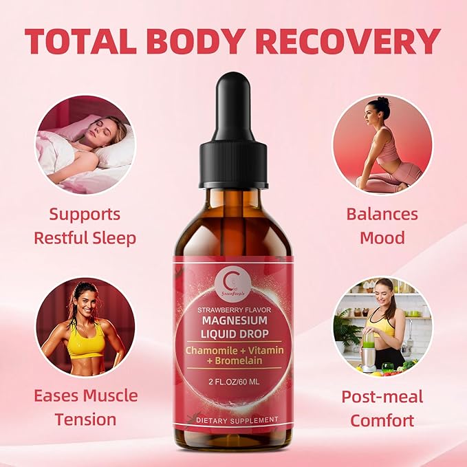 Magnesium Glycinate Liquid Drops with Chamomile Hawthorn &amp Ginger for Stress Relief and Digestive Comfort Fast Absorption Non-GMO Vegan Formula Sugar Free Strawberry Flavor 2 Fl OZ