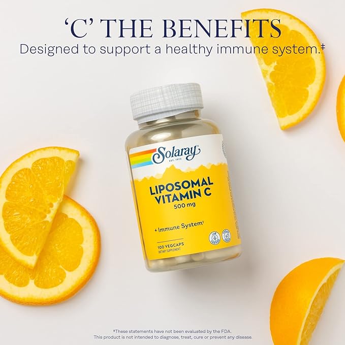 SOLARAY Liposomal Vitamin C 500mg - Enhanced Absorption Vitamin C Liposomal Blend with Fatty Acids - Antioxidant and Immune Support Supplement - Vegan 60-Day Guarantee 100 Servings 100 VegCaps
