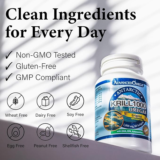 Antarctic Krill Oil 1000mg Contains Omega-3 Fatty Acid EPA DHA Axtaxanthin and Phospholipids (60 Count)