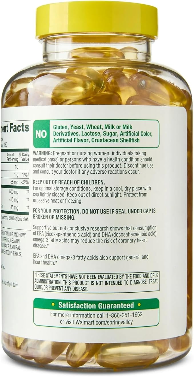 SUREFECT Spring Valley Omega-3 500 mg from Fish Oil Softgels - 180 Count Lemon Flavor Organizer