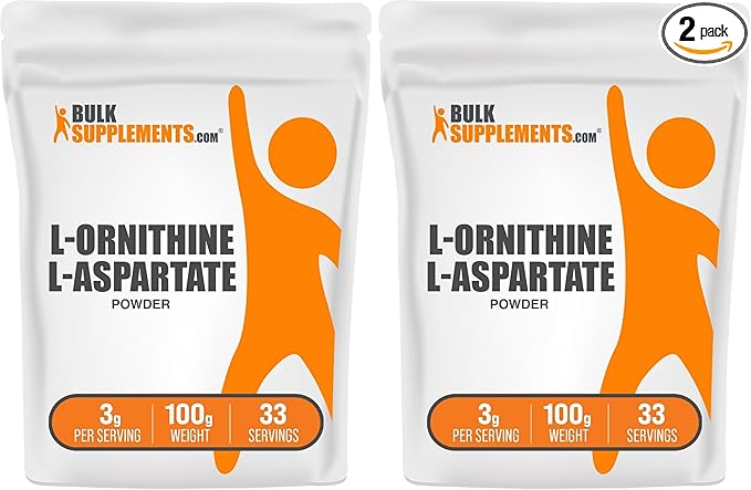 BulkSupplements.com L-Ornithine L-Aspartate Powder - Ornithine Supplement Amino Acid Supplement - Gluten Free 3g per Serving 100g (3.5 oz) (Pack of 2)