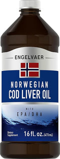 Piping Rock Cod Liver Oil Liquid | 16 fl oz | with EPA DHA | Engelvaer Norwegian | Non-GMO Gluten Free Supplement