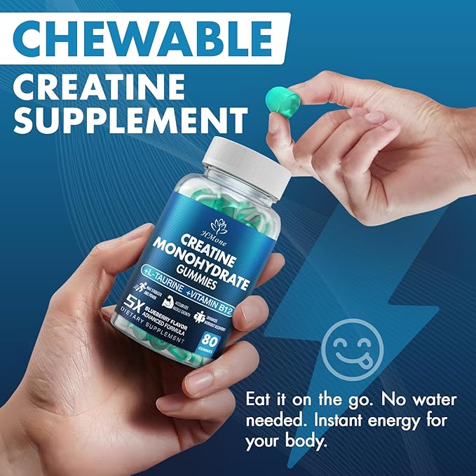 Creatine Monohydrate Gummies - 5g for Men &amp Women 160 Count and Creatine Chewable Supplements for Muscle Gain Muscle Strength Energy Boost and Muscle Builder Sugar Free Vegan (Blueberry)