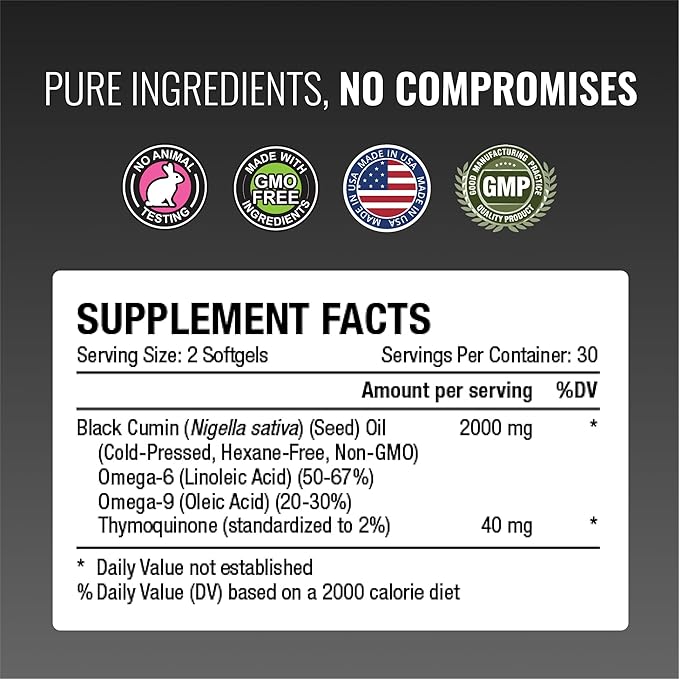 Approved Science Black Seed Oil - Cold Pressed Nigella Sativa - Boost Immunity Respiratory Cognitive and Digestive Health - 2% Thymoquinone - 1 Bottle - 60 Softgels - Made in The USA