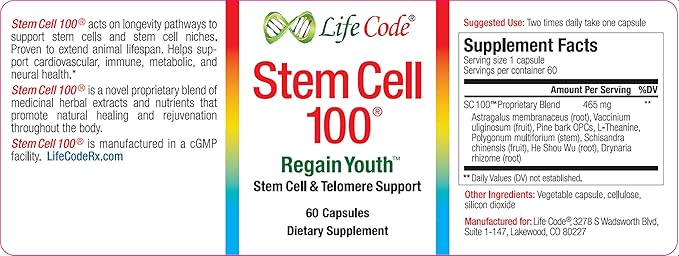 Life Code Stem Cell 100-100% Vegetarian Anti-Aging &amp Stem Cell Supplement