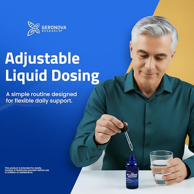 Geronova Research The R-Lipoic Solution 2 fl oz – Potassium-Stabilized R-Lipoic Acid Liquid for Healthy Aging Supports Nerve Health and Cellular Balance – Fast-Absorbing 3-Ingredient RLA Drops