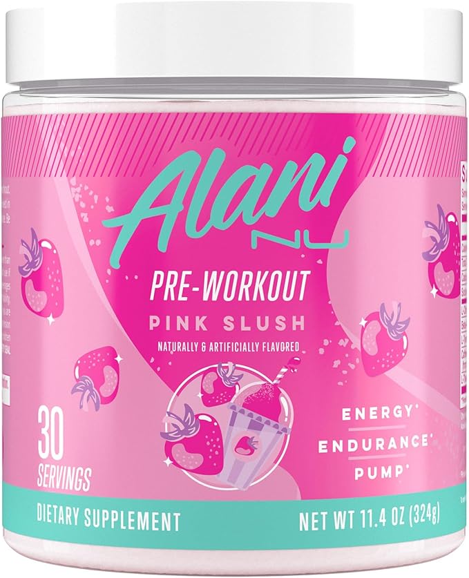 Alani Nu Pre Workout Powder Pink Slush Amino Energy Boost Endurance Supplement Sugar Free 200mg Caffeine L-Theanine Beta-Alanine L-Citrulline 30 Servings