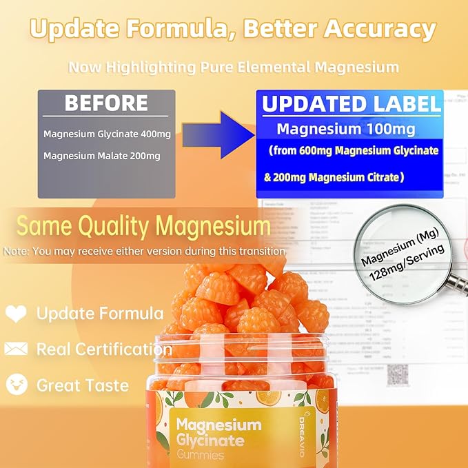 DREAVIO 90 Count Magnesium Glycinate Gummies w/Ashwagandha Supplement - Sugar Free Zinc Magnesium Glycinate Supplement Ashwagandha Gummies for Adults Orange Flavor