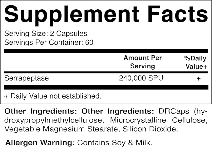 Vitamatic Serrapeptase 240000 SPU Servings 120 Delayed Released Capsules - Enteric Coated - Non-GMO- Made in The USA (120 Count (Pack of 4))