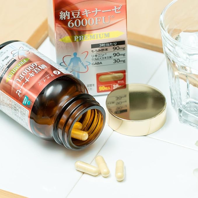 FINE JAPAN Nattokinase 6000FU – Japanese Fermented Natto Enzyme Supplement with Garlic and Vinegar/90 Capsules for 30 Servings/Made in Japan/37.8ｇ(420mg×90tablets)