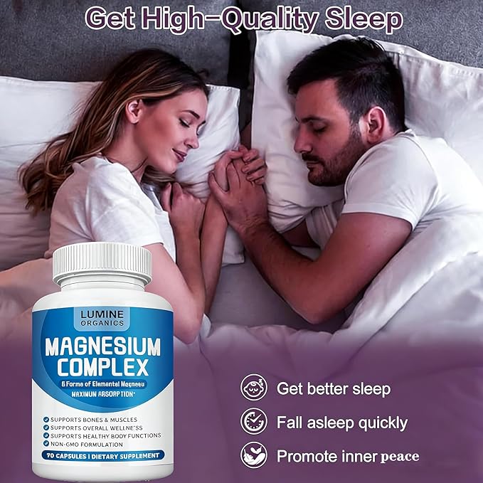 1PCSLumine Organics Magnesium Complex Supplement 1000mg - Advanced 8-in-1 Magnesium Blend - Glycinate Citrate Malate Taurate etc.– High Absorption Formula – Non-GMO 90 Capsules (1)