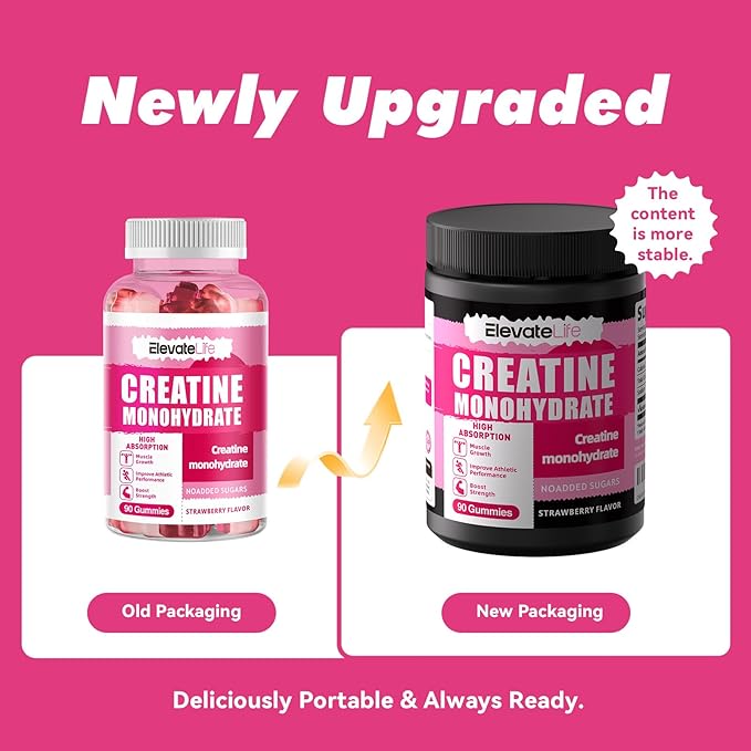 NSFCertified Creatine Monohydrate Gummies 5000mg for Men &amp Women Chewables Creatine Monohydrate for Muscle Strength Muscle Builder Energy Boost Pre-Workout Supplement(90 Count)-Strawberries