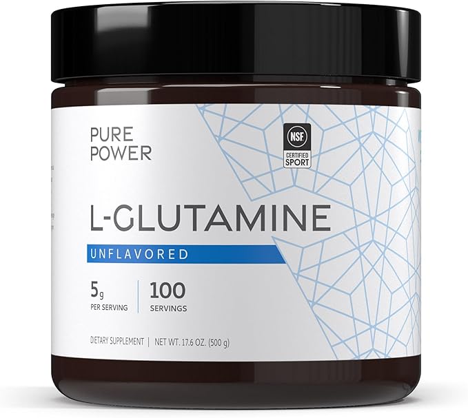 Pure Power L-Glutamine Unflavored 17.6 oz (500 g) 100 Servings (1 Jar) 5 g Per Serving Non-GMO NSF Certified for Sport Dr. Mercola