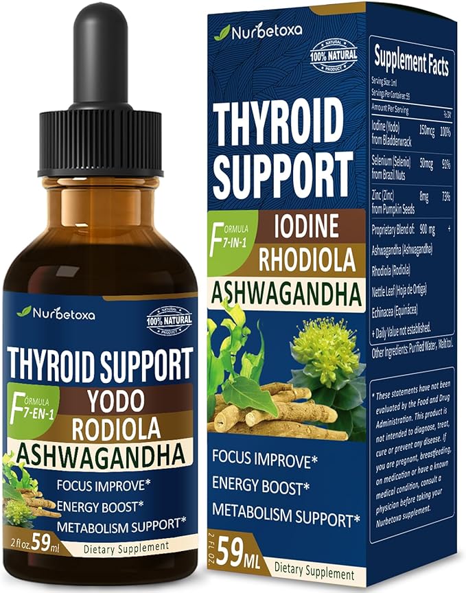 Thyroid Support Drops - Liquid Iodine Supplement Gotas de YODO y Selenio para Tiroides Con Rodiola Semenovii y Ortiga Fight Brain Fog w/Ashwagandha &amp Rhodiola Extract Tincture.2 oz