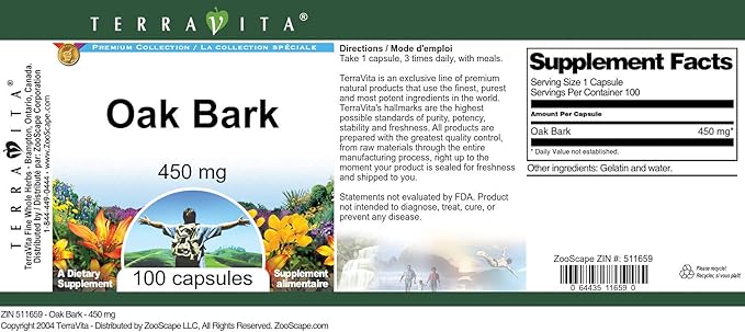 Oak Bark - 450 mg (100 Capsules ZIN: 511659) - 3 Pack