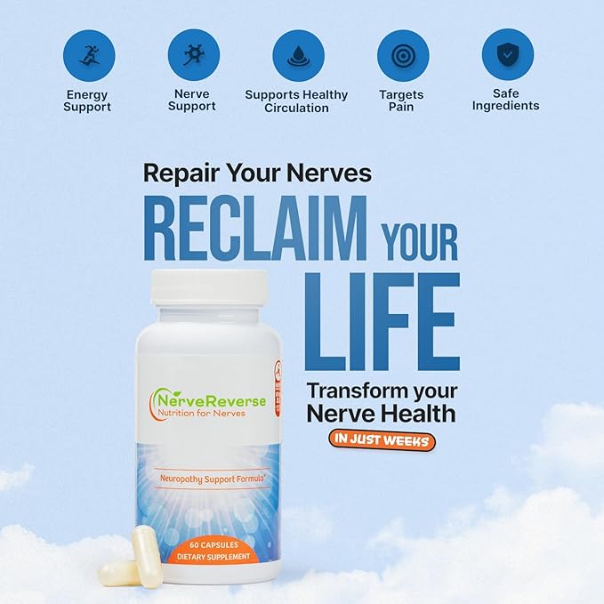 NerveReverse Neuropathy Support Formula-Alpha Lipoic Acid 600mgExtra Strength Benfotiamine B12 B9 B6 and D3 - Nerve Energy and Metabolism Support-Vegan-60 CapsulesOne Month