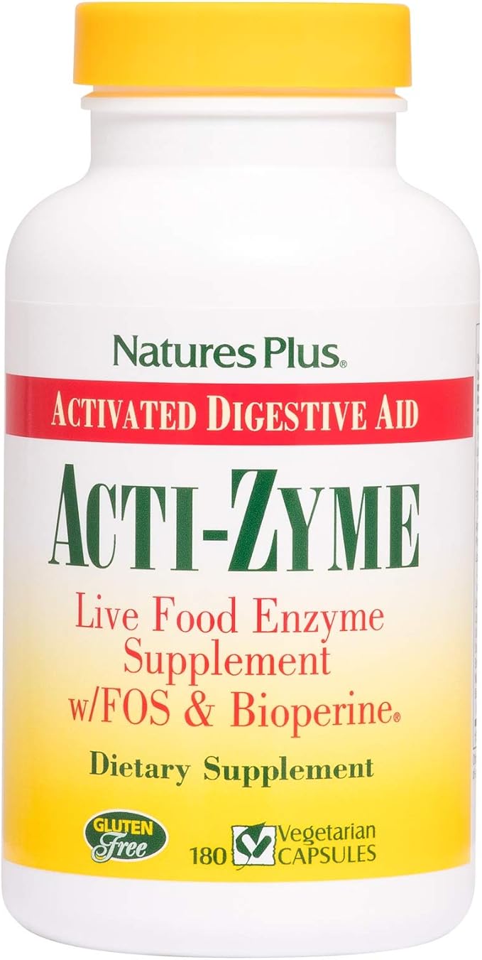 NaturesPlus Acti-Zyme - 180 Capsules - Digestive Enzyme Support Supplement with Probiotics - Promotes Gut Health &amp Digestion - Gluten Free Vegetarian - 90 Servings