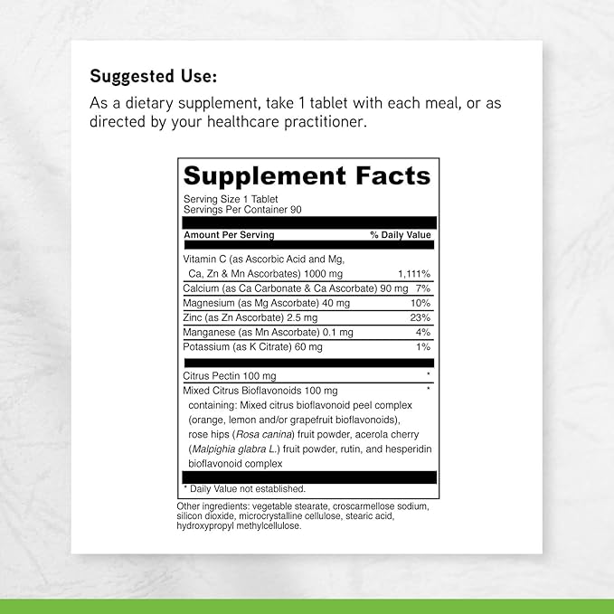 DAVINCI Labs Poten-C - Support Immune System Function &amp Collagen Health* - Vitamin C Calcium Magnesium Zinc Potassium Manganese &amp Bioflavonoids - Vegetarian - Gluten-Free - 90 Tablets