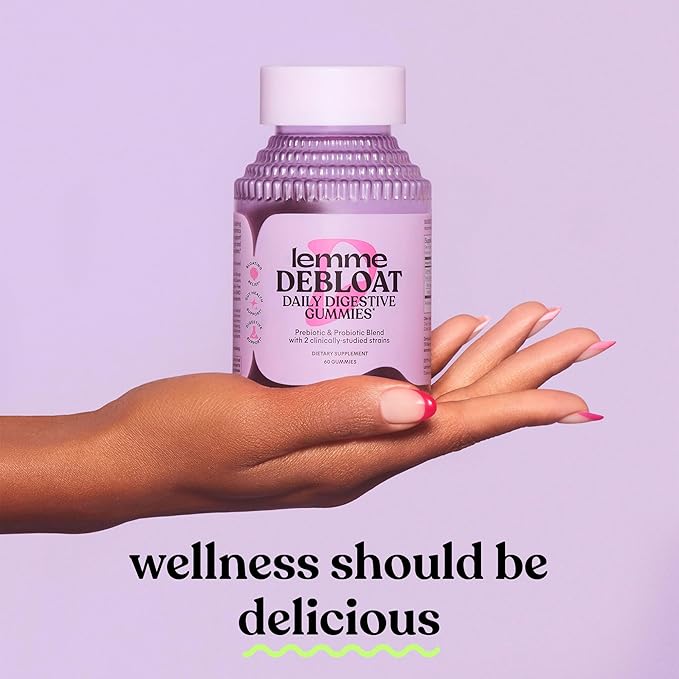 Lemme Debloat - Digestive &amp Gut Health Gummies with 2 Clinically Studied Probiotics &amp Prebiotic Vegetarian Gluten Free Non GMO BlackBerry Flavor (60 Count)