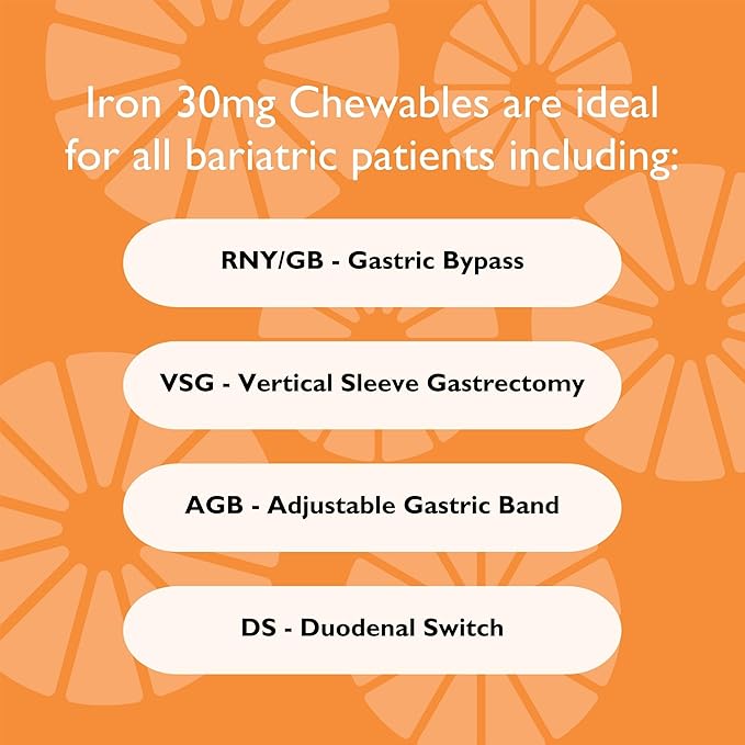 Celebrate Vitamins Iron Supplement with Vitamin C - 30mg Iron 60mg Vitamin C Bariatric Vitamins for WLS Patients Vertical Sleeve &amp Gastric Bypass Surgery – Grape 90 Chewable Tablets