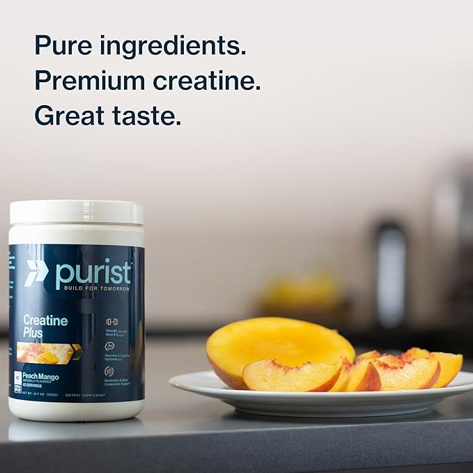 PURIST Protein Creapure Creatine Plus Monohydrate | Workout Powder Supplement | Women Men Muscle Strength Energy Recovery | Clean Nutrition | NSF Certified | Contains Sugar Free Stevia (Peach Mango)