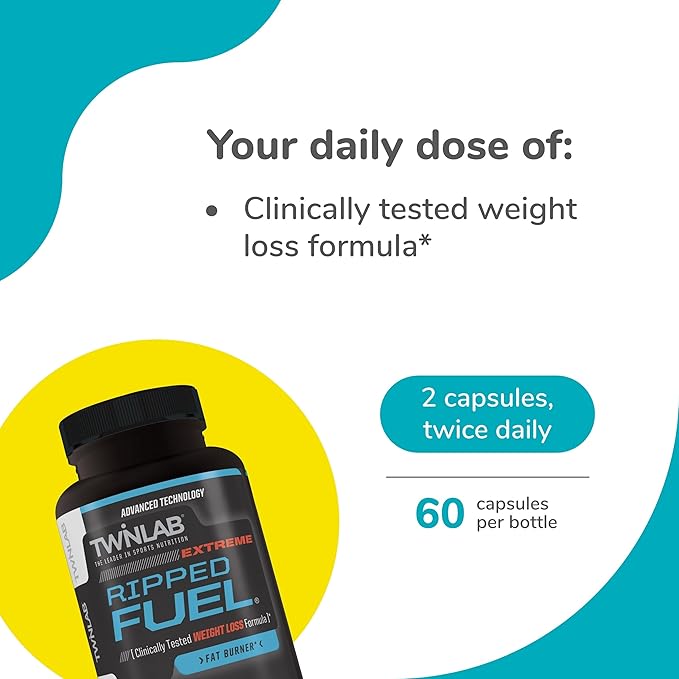 Twinlab Ripped Fuel Extreme - Energy Supplement to Support Weight Management &amp Muscle Health - 60 Capsules