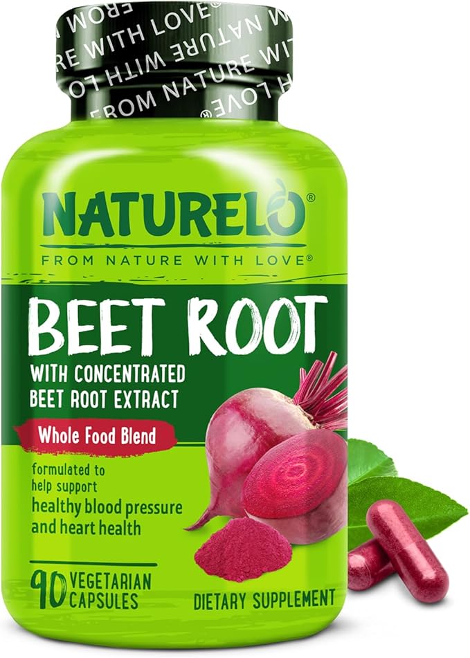 NATURELO Beet Root 90 Capsules – Heart Health &amp Blood Pressure Support* – 1000mg Beet Root Extract + Whole Food Blend – Non-GMO Vegan Gluten-Free