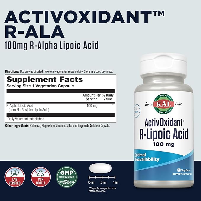 Kal 100 Mg R-lipoic Acid Activoxidant Tablets 60 Count