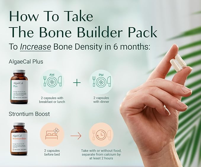 ALGAECAL Bone Builder Pack - Plant Based Calcium Supplement &amp Strontium - Organic Calcium 750mg with Vitamin D3 1600 IU Vitamin K2 Magnesium 16 Nutrients for Bone Health &amp Density (1-Month