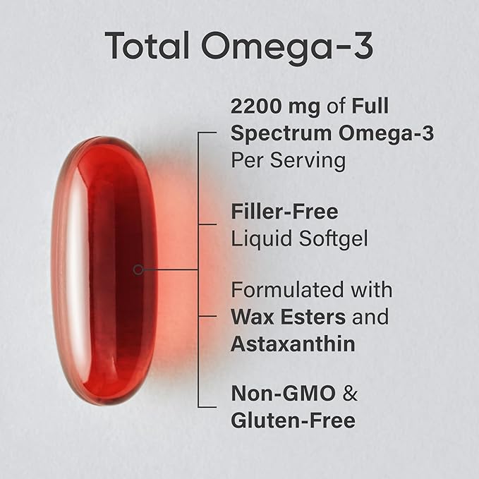 Sports Research® Total Omega-3 Fish Oil 2200mg - Made from Antarctic Krill w/Astaxanthin Wild Sockeye Salmon &amp Alaska Pollock - 960mg of EPA &amp DHA - 120 Softgels