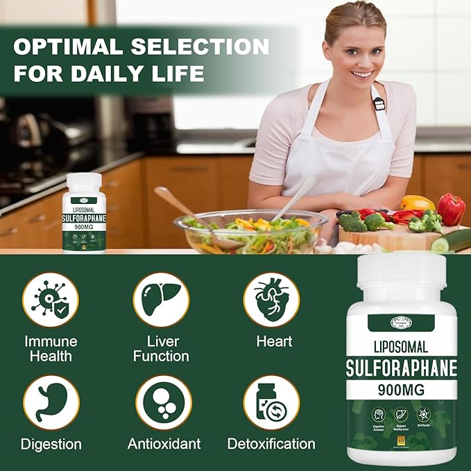 900MG Liposomal Sulforaphane Supplement Broccoli Extract Liver Supplement for Antioxidant Digestion Cellular Health 180 Capsules